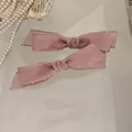 Pair of dusty pink bow hair clips with scalloped edges in a sweet Korean style - F-015 Organza Bow Pink 1pc