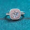 Bague luxueuse en argent S925 avec moissanite 1ct et accents de diamants roses halo - 1 Carat Moissanite / Taille 17