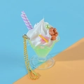 Green cream sundae ice cream cup keychain with purple straw and gold chain detail - Light Green