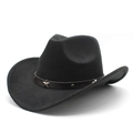 Classic black felt cowboy hat with silver metal star studs on a leather band - M (56-58cm) / Black