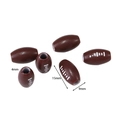Detail view of 15mm brown acrylic rugby beads with dimensions and 4mm hole size - Dark Brown Oval Rugby