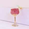 Pink rhinestone wine glass keychain in gold-plated metal for women handbag accessories - Pink