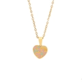 Gold stainless steel necklace with pink and green enamel floral heart pendant - Heart Flower Pattern Pendant (6#)