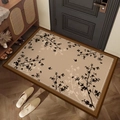 Beige floral PVC door mat with black flower and butterfly patterns on wooden floor - French Vintage Coffee - Rectangular
