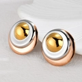 Three-tone layered convex round stud earrings in gold, silver, and rose gold finishes - Gold Silver Rose Gold Three-Tone Circle
