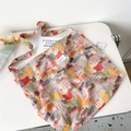 Detail of canvas tote bag with urban oil painting print and decorative tulips - 3D Town Illustration