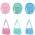 Set of mesh beach bags for kids in pink, green, and blue for toy storage - Solid Color Blue/Green/Pink Shoulder Mesh Bag + Mesh Bucket 6-Piece Set