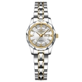 Fashionable men's quartz watch in silver and gold steel with diamond-cut faceted band - Day Date