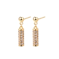 Elegant gold micro-pave cylinder drop earrings with sparkling white zircons on S925 silver - Gold
