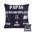 Navy linen cushion set with side pockets and German typography for Father's Day - Style 11 (Deep Blue-Papas Schnarchplatz)
