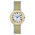 Montre femme quartz bicolore or et argent avec lunette en cristal et cadran romain - Boîtier Or Cadran Blanc Bracelet en Acier