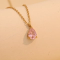 Pink teardrop stone necklace with elegant gold chain for women in a minimal style - September (Pink)