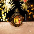 Vintage bronze Christmas lantern with Santa motif and warm LED light, 13.5cm tall - Round Flat Lantern / Gold Santa