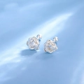 Silver plated rose stud earrings with sparkling round cubic zirconia center stones - Shining Flower Screw Back Style