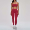 Conjunto de yoga rojo ciruela con sujetador deportivo en U y mallas de talle alto - S / Sujetador Deportivo + Leggings - Rojo Cereza