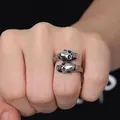 Gothic punk double skull open ring for men in vintage silver finish on hand - Double Skull Open Ring