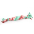 Red, green, and white woven cotton dog rope toy with knots for pet dental health - B30115-S Candy (Christmas Segment)