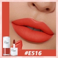 Pudaier velvet matte lipstick shade #E516 featuring a bright coral red finish - E516