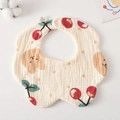 Floral baby bib with cute bear and cherry patterns made of soft organic cotton gauze - Gauze Flower Wrap - Cherry Bear