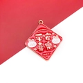 Red diamond alloy charm with Pingan Xile text and white rabbit detail in gold finish - Peace and Joy (Large)