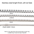 Detailed comparison of 1.5mm to 3mm stainless steel box chains on a white background - 1.5mm / Steel