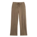 Detail of dark brown knit trousers with drawstring elastic waist and center seam line - S / Camel Pants