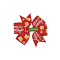 Dettaglio del fiocco per capelli natalizio con stampa Merry Christmas e icone - Stile Lettere Pupazzo di Neve Rosso