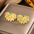 Orecchini a perno vintage placcati oro 18K a forma di ventaglio con pietre turchesi - Oro Turchese Blu Profondo