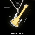 Guitar pendant necklace in silver and gold finish with detailed measurement annotations - Guitar No.14 + 70cm Steel Chain