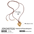 Detail view of gold liquid metal pendant on a brown cord necklace with 120cm length specs - Gold Irregular Metal Pendant Brown Rope Necklace