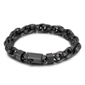 Men's minimalist black vacuum-plated double loop chain bracelet with snap buckle closure - Black Style (KB157309-KFC)