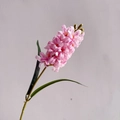 Pink artificial hyacinth flower with realistic 3D touch leaves and green stem - Pink