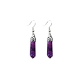 Detail of purple hexagonal crystal drop earrings with silver engraved metal hooks - Purple Stripe Agate