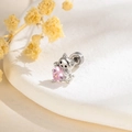 Silver cat ear stud with pink heart zircon and secure screw back closure - Single Piece / Silver Cat with Pink Heart Stone (A937-2)