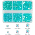 6-grid jelly teal AB resin rhinestones set with mixed sizes for DIY nail art and phone cases - Light Blue-Green