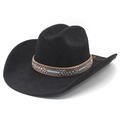 Ethnic western cowboy hat in black faux suede with bohemian geometric woven band decoration - M (56-57cm) / Black