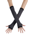 Long black and grey horizontal striped arm warmers with thumb holes for cosplay - Fingerless Gloves with Thumb Hole / Grey Black Striped