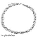 Silver multi-strand braided double layer herringbone snake chain necklace 40+5cm - Triple Layer Woven Necklace / Steel