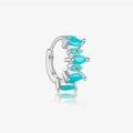 Macro detail of silver hoop earring with turquoise marquise and round cut stones - White Gold (Turquoise Stone)