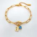 Bracelet en acier inoxydable plaqué or 14K avec breloque lettre a et pierre bleue - Or / Lettre A