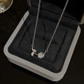 Elegant tulip pendant necklace with cat-eye stone and zircon on a delicate silver chain - Silver - Tulip Cat's Eye Stone