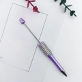 DIY purple beaded pen with iridescent AB crystals and metallic silver tip finish - Morandi Purple