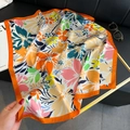 Elegant silk-like square scarf with vibrant floral print and bright orange border - New Silk Scarf/small Square Scarf 19 / 65