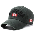 Vintage dark green cotton baseball cap featuring black Canada 3D embroidery and flag patch - 56-60cm / Army Green