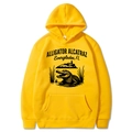 Unisex bright yellow hoodie featuring Alligator Alcatraz graphic print and drawstring hood - Yellow