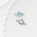 Detail of silver heart charm with wings and blue zircon stone for DIY jewelry making - 3# Heart with Wings-Blue Zircon