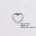 Detailed view of alloy heart pendant with rhinestones and black enamel lines - Style 10 Heart / Silver