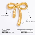 Golden stainless steel bow charm pendant with dimensions and waterproof features - PJ91009-Large Bow