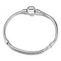 Polished silver plated 3mm snake chain charm bracelet with classic barrel clasp closure - 17cm / Barrel Clasp Silver