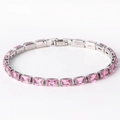 Silver bracelet with rectangular pink gemstones in a vintage romantic chain design - Pink Zirconia White Gold